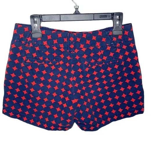 J Crew Factory city fit circle print red and navy chambray mini shorts size 4 Blue