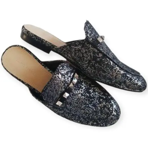 Marc Fisher  Women’s Size 8 Black Silver Foil Wishing Studded Slides Mules Shoes