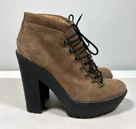 Polo Ralph Lauren Helene Suede‎ Platform Heeled Ankle Boots Womens 39 B (US 9 B) Brown