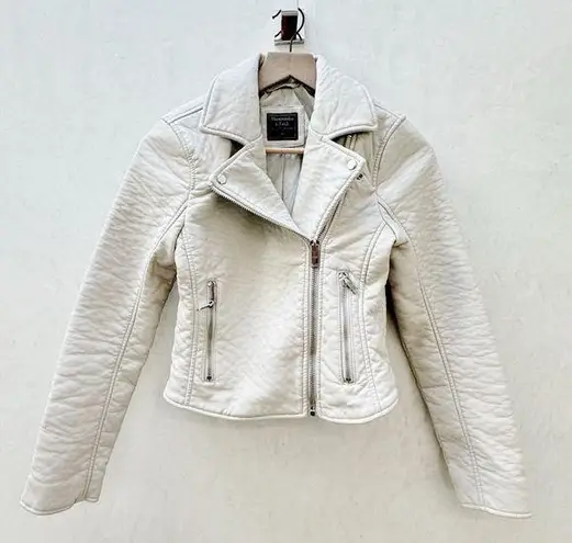 Abercrombie & Fitch  || Ivory Vegan Leather Moto Cropped Jacket XS