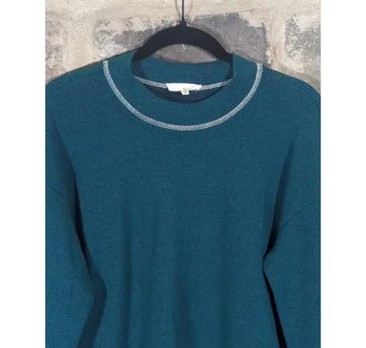 June & Hudson Top Woman's Small Teal Green White Stitch Waffle Knit Gorpcore