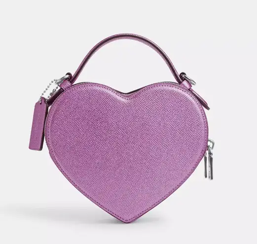 Coach Heart Crossbody Bag in Metalic Crossgrain Leather Lilac CP020