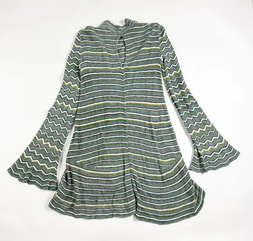 Free People  Ziggy Zig Zag Knit Bell Sleeve Tunic Swing Pullover Sweater Dress S