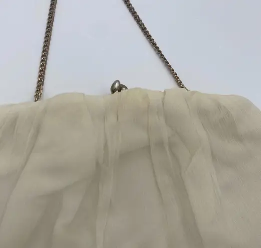 Vintage Cream Chiffon Fabric USA Clutch Evening Bag Gold Hardware Purse Orange