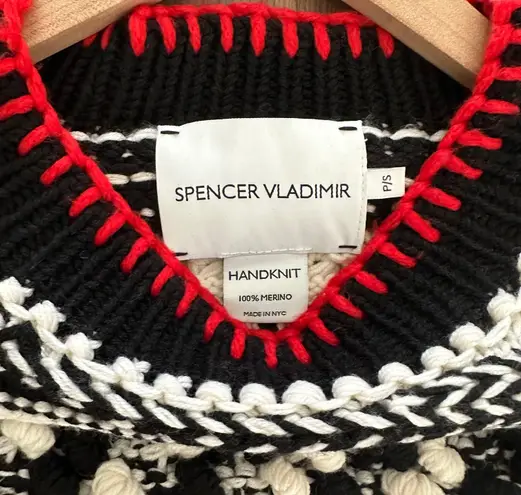 Spencer Vladimir Women's Mixed-Stitch Crop Sweater in Black, White, & Red Small
