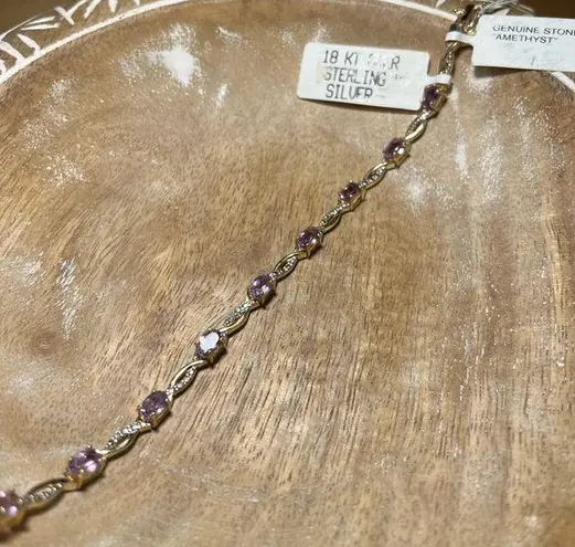 Macy's NWT Dainty Amethyst 18K Gold Over Sterling Silver Bracelet