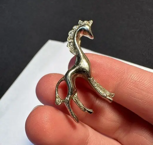 Tiny Vintage Signed Coro Pony Horse Brooch Pin Gold Tone & Rhinestone