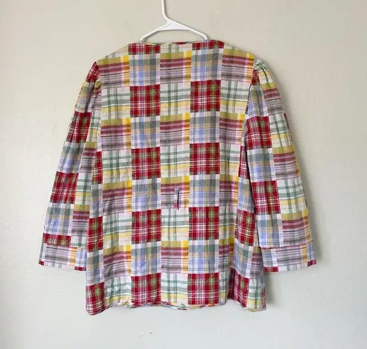 Cinq à Sept Cinq a Sept Triss Plaid Quilted Patchwork Chore Jacket Cream/Red Size Medium