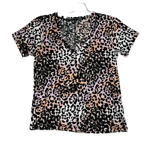 Veronica Beard Shirt Womens XS Pink Black Leopard Cheetah T Shirt Tee Casual