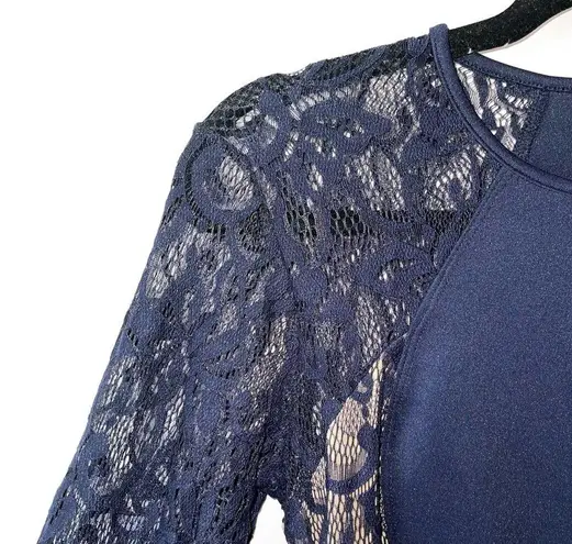 Enfocus Studio Navy & Tan Inset Lace Bodycon Mini Dress