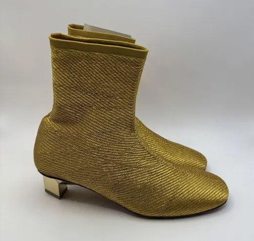 Clergerie Pany Stretch Metal Lurex Mesh Mirrored Heel Ankle Boot Gold Sz 5.5