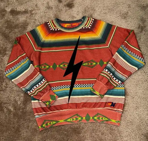 Aviator Nation Pink Striped Tulum Bolt Stitch Sweatshirt