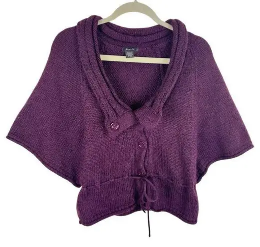 Zoe D. Purple Wine Plum Half Sleeve Button Front Knit Sweater Poncho Size M Size M