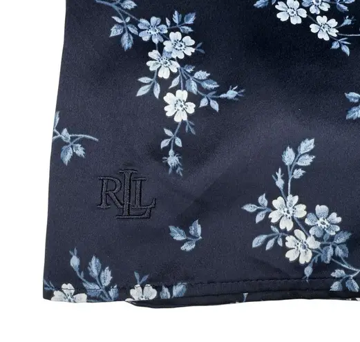 LRL Ralph Lauren S Black Label Satin Lace Floral Nightgown Sleep Slip Dress Logo Blue