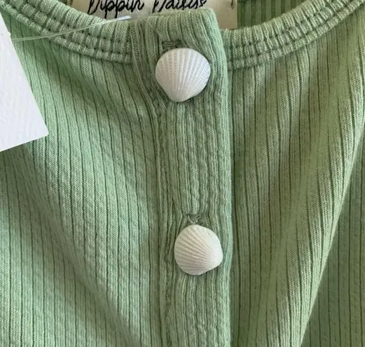 NWT Dippin' Daisy's Ribbed Shell Button Crop Top Summer Festival Boho Large Green