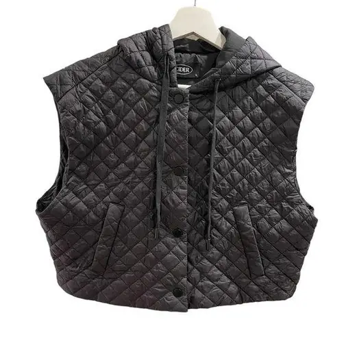 Cider  Cropped Black Quilted Hooded Vest in Black