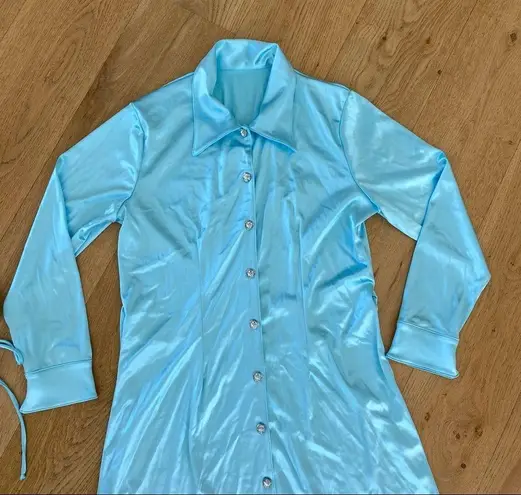 Alpine Butterfly Swim Alyssa Bikini and Cher Cover Up Shirt in Baby Blue Satin Size M