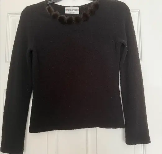 Black Fitted Embellished Long Sleeve Tee