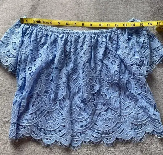 EXPRESS EUC  Light Blue Off the Shoulder Lace Top, Size Extra Small