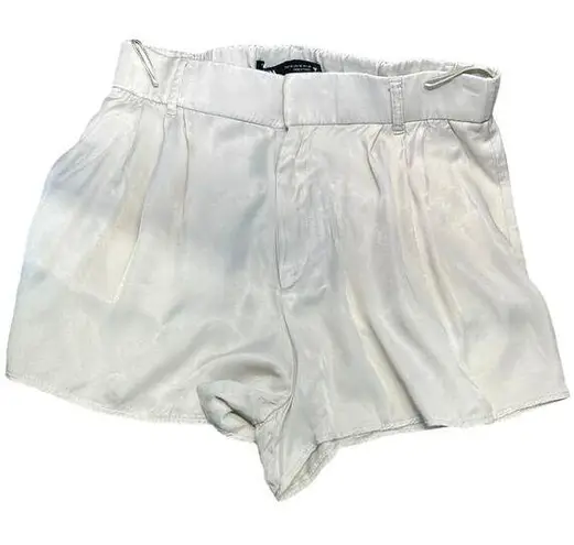 ZARA  High-waisted Pleated Cream Shorts 3”inseam Satin women sz  M