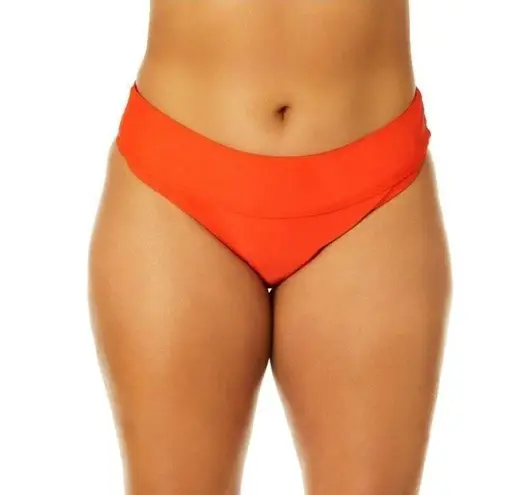 Time And Tru  Women's Plus Size Mid Rise High Cut Bikini Bottoms orange bright 3x