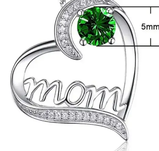 New green gemstone silver plated rhinestone Mom heart necklace valentines gift