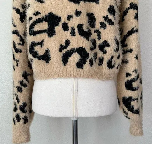 Lulu's Fierce Heart Beige Leopard Print Eyelash Knit Cropped Cardigan Tan