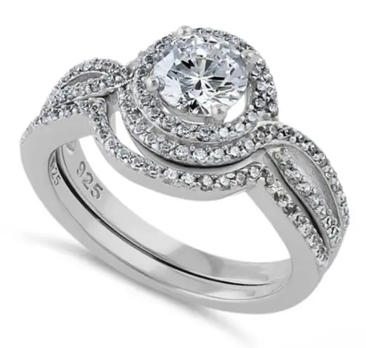 Sterling Silver SIZE 6 925 Halo CZ Wedding Set Ring