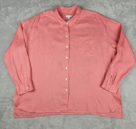J.Jill  100% Linen Button Down Shirt Pink Long Sleeve Petite Size XL PXL - Image 1