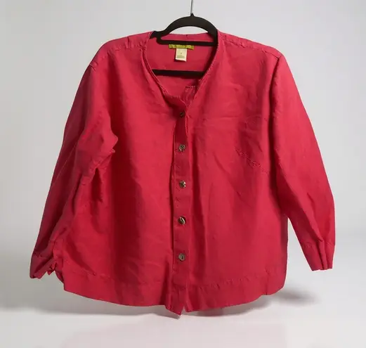 Sigrid Olsen Pink Linen Blend Button Front V-Neck Shirt Top Womens XL - Image 1
