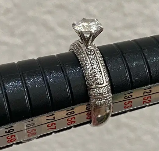 Vintage 925 AM Signed Sterling Silver CZ Solitaire Engagement Ring Size 7