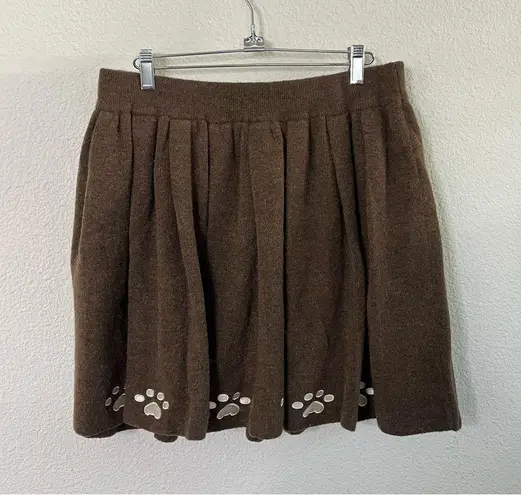 Kina and Tam The Paws Pleat Skirt Brown Dog Paw Wool Blend Womens Size XXL