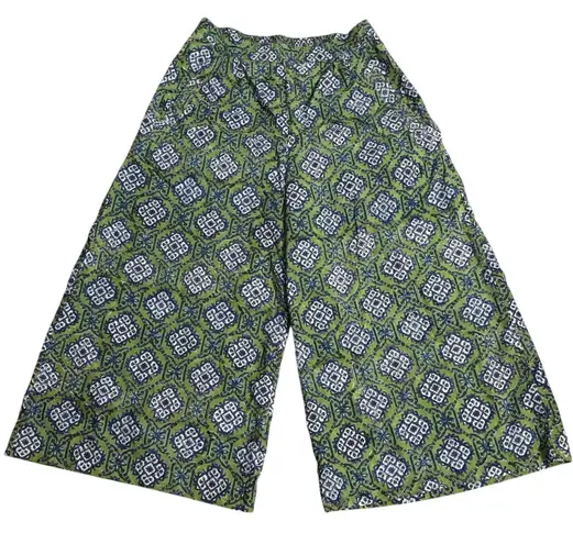 Anokhi Size S Cotton Wide Leg Crops Cropped Pants Print Boho Indie Green