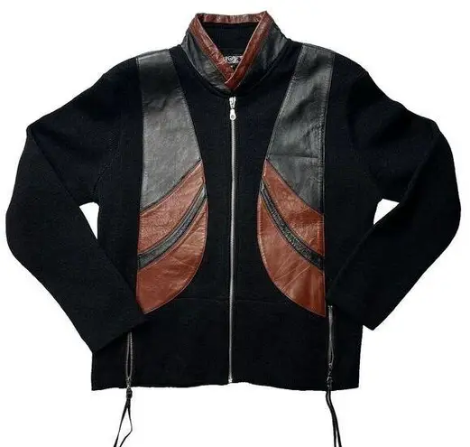 Urban Outfitters UO  Vintage Paneled Leather Jacket Women Size Medium Black Brown