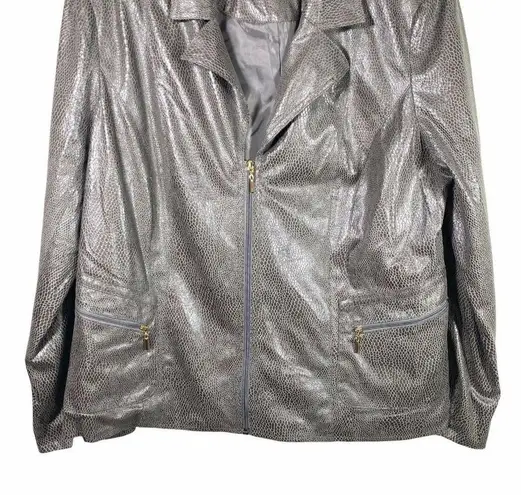 JM Collection Women Sz 16 Brown Snake Print Animal Faux Leather Jacket Blazer