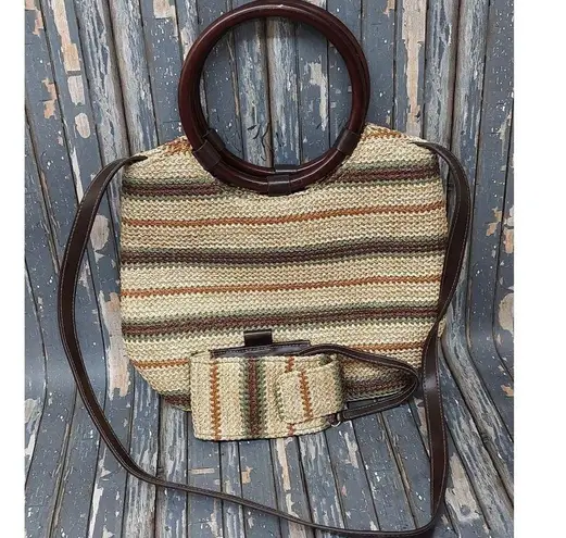 Amanda Smith Cute Woven Striped Round Handle Boho Bag with Detachable Strap