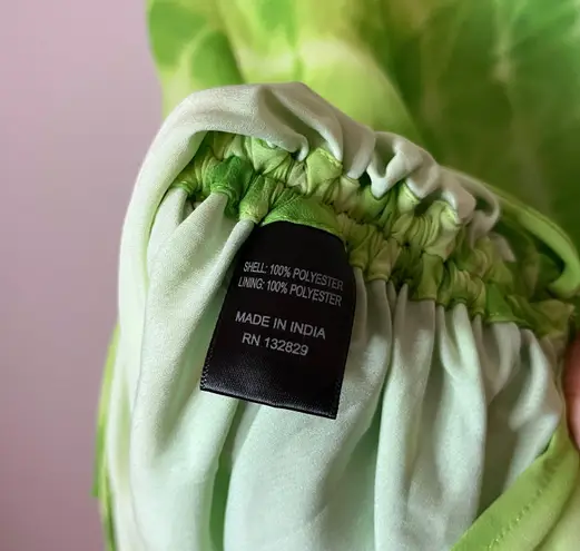 H:ours Fidelity Ruched Cowl Neck Adjustable Mini Dress Green Tie Dye