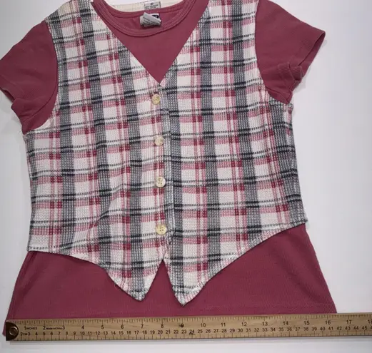 Old Navy Vintage Y2K  NYN Plaid Vest Combo 1990s Nerd Geek Retro Shirt Small - Image 11
