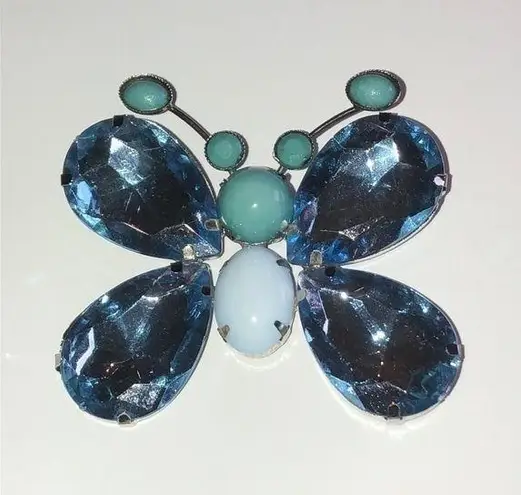 Vintage Blue  Gemstone Butterfly Brooch Shoulder Pin