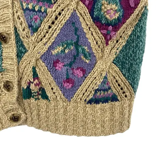 Vintage Cottagecore Grandma Knit Vest Robert Scott Knitted By Hand Linen Cotton Size XL