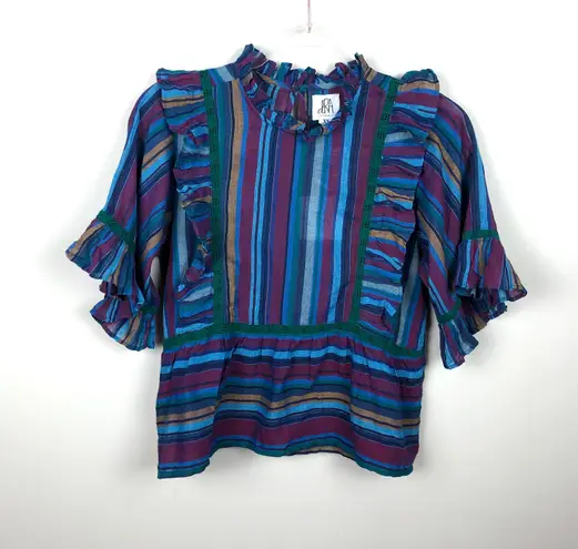 dRA Tabi Top Laurel Stripe Peplum New NWT Ruffles Multi Size XS