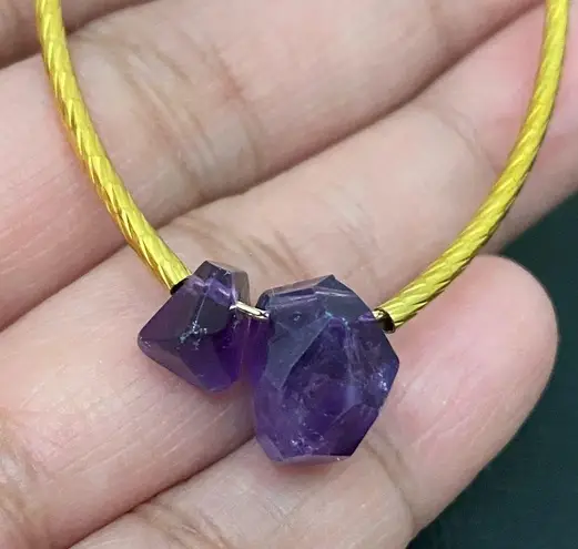 Amethyst Natural Raw Pendant Magnetic Clasp Gold-tone Skinny Chain Necklace