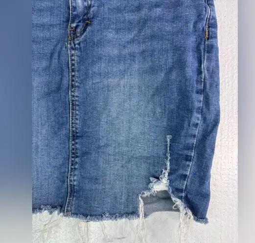 Wax Jean S Raw Hem Distressed Blue Denim Mini Skirt