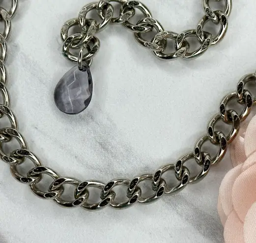 New York & Company Pink Flower Chain Link Belt Silver Tone Large/XL (L/XL) ✨