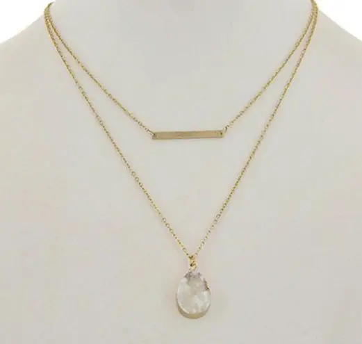 Gold Tone/White Druzy Stone Teardrop Necklace Set