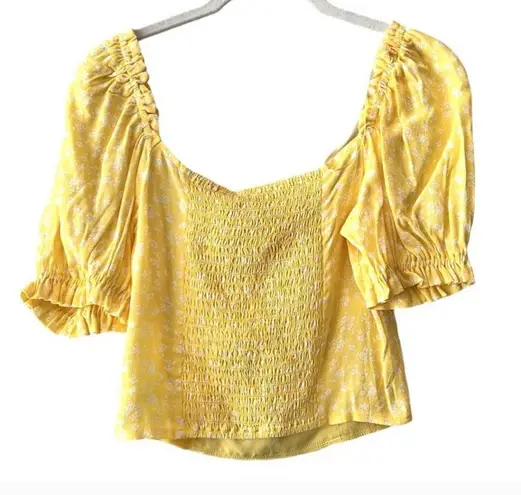 Sophie Rue Crop Top Women Size XL Extra Large Yellow White Puff Sleeve Blouse