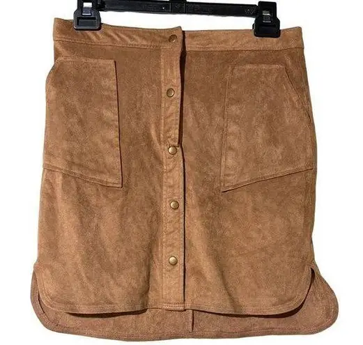 Bar III  Womens Faux-Suede Mini Skirt Button Front Caramel Junior Medium