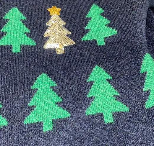 Holiday Time  navy knit sweater size XLarge Christmas tree print