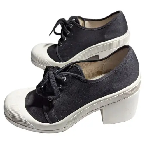 Vtg 1990s Limited Edition Black Canvas Bumper Toe Chunky Heel Sneakers Sz 10