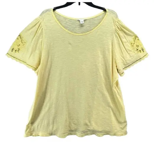 Caslon Floral Embroidered Sleeve T-Shirt Tee Top Yellow Meringue Womens Size 2X